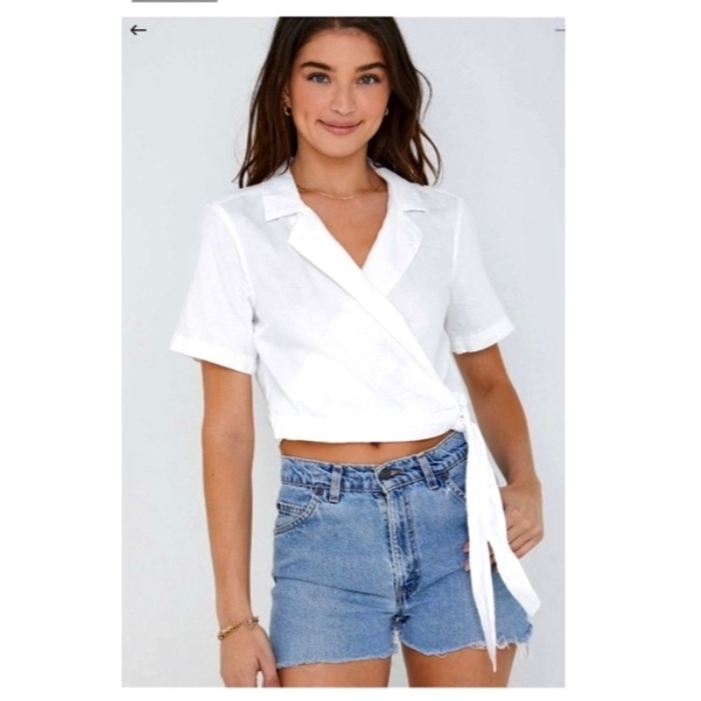 Bella Dahl Short Sleeve Wrap Shirt in White- XS,M,L - Picture 3 of 5
